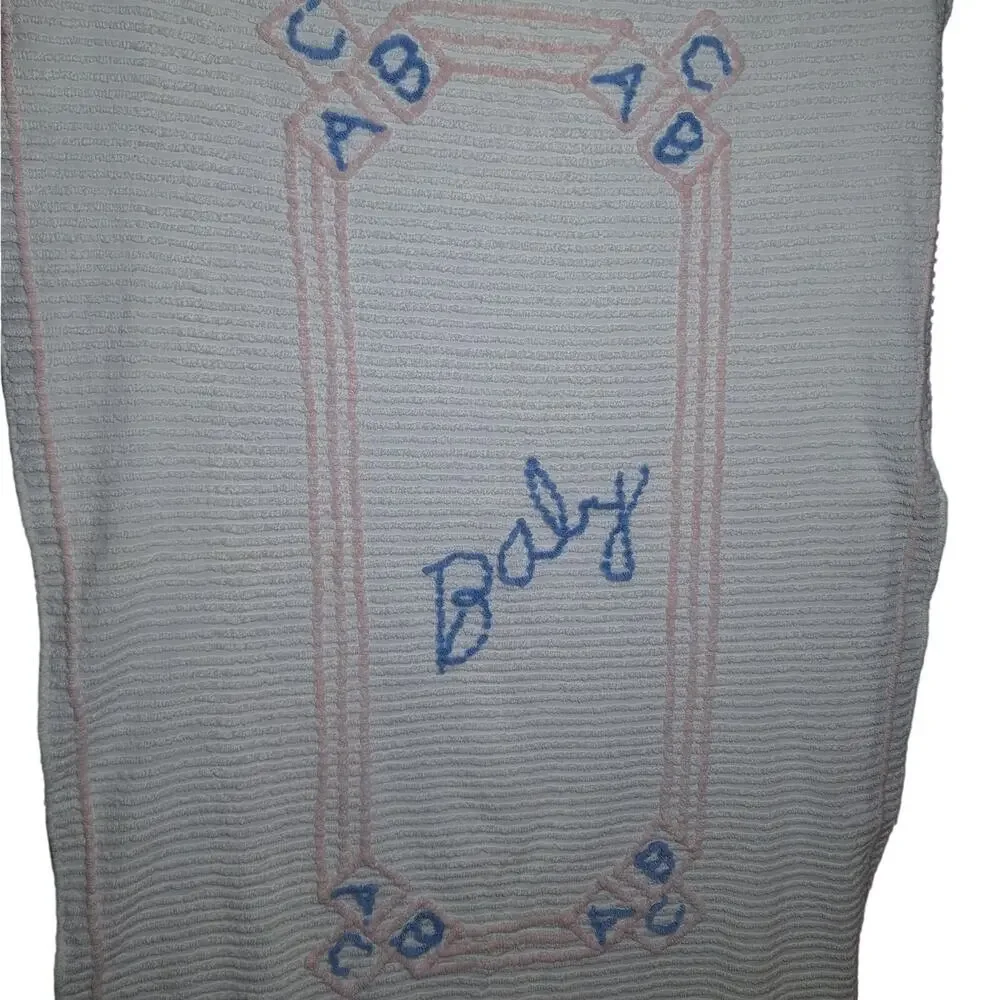 Vintage 40s 50s Chenille Baby Blanket Alphabet ABCs Crib Blanket Bedspread
